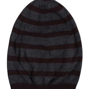 Gray Striped Wool Knitted Winter Beanie Hat