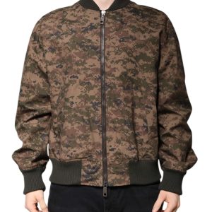Brown Camouflage Bomber Full Zip Jacket