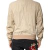 Beige Lambskin Full Zip Men Bomber Jacket - Image 4