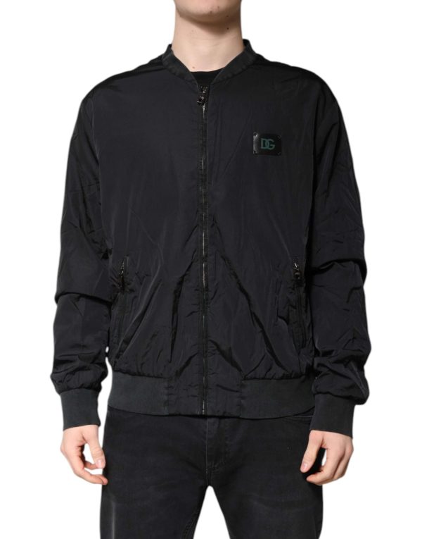 Black Nylon Logo Full Zip Bomber Jacket - Image 2