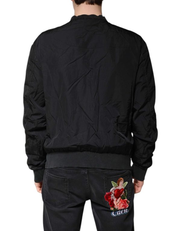 Black Nylon Logo Full Zip Bomber Jacket - Image 4