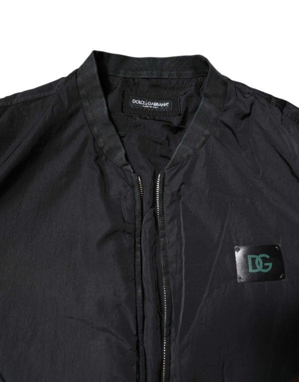 Black Nylon Logo Full Zip Bomber Jacket - Image 5