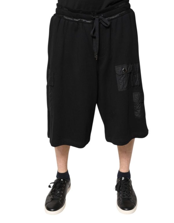 Black Cotton Men Cargo Sweatshorts Shorts - Image 2