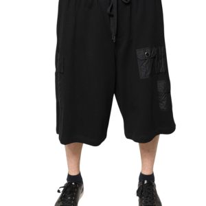 Black Cotton Men Cargo Sweatshorts Shorts