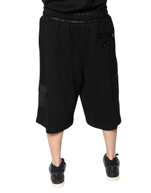 Black Cotton Men Cargo Sweatshorts Shorts - Image 3