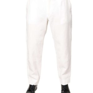 White Linen Mid Waist Men Dress Pants