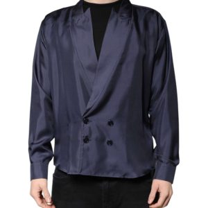 Dark Blue Silk Double Breasted Shirt