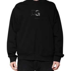 Black Cotton DG Crew Neck Pullover Sweater