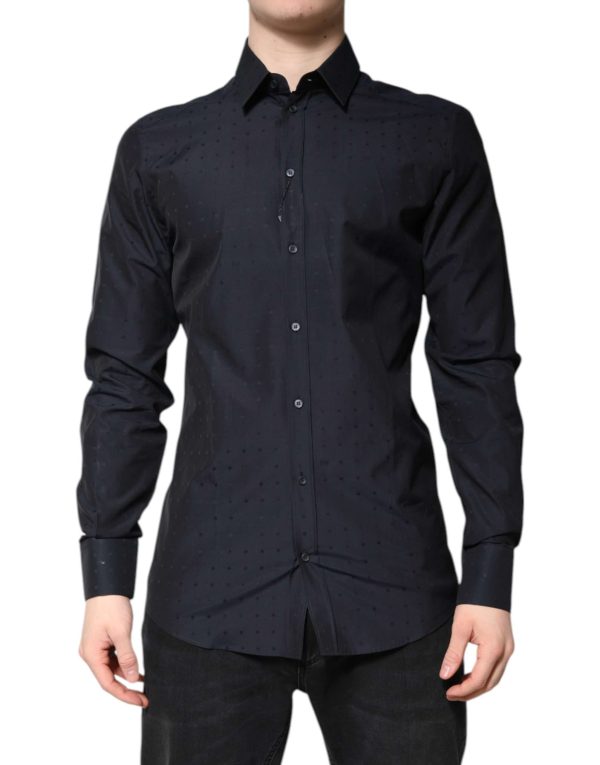 Black Cotton GOLD Men Dress Formal Shirt - Image 2