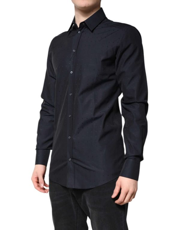Black Cotton GOLD Men Dress Formal Shirt - Image 3