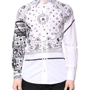 White Black Bandana MARTINI Men Dress Shirt