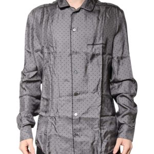 Gray Polka Dot Silk Long Sleeve Shirt