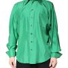 Green Silk Satin Long Sleeves Casual Shirt - Image 2