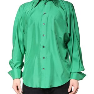 Green Silk Satin Long Sleeves Casual Shirt