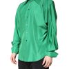 Green Silk Satin Long Sleeves Casual Shirt - Image 3