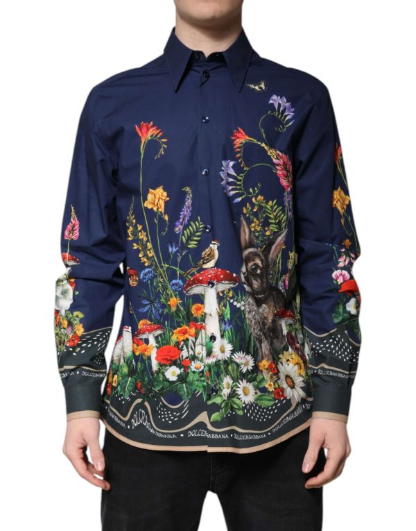 Blue Rabbit Print Long Sleeve Shirt