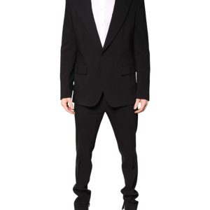 Black Cotton Single Breasted 2 Piece Suit