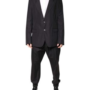 Black Cotton Single Breasted 2 Piece Suit