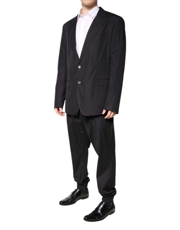 Black Cotton Single Breasted 2 Piece Suit - Image 3