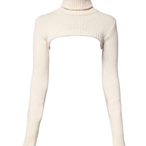 Ivory Cashmere Turtleneck Cropped Top Sweater
