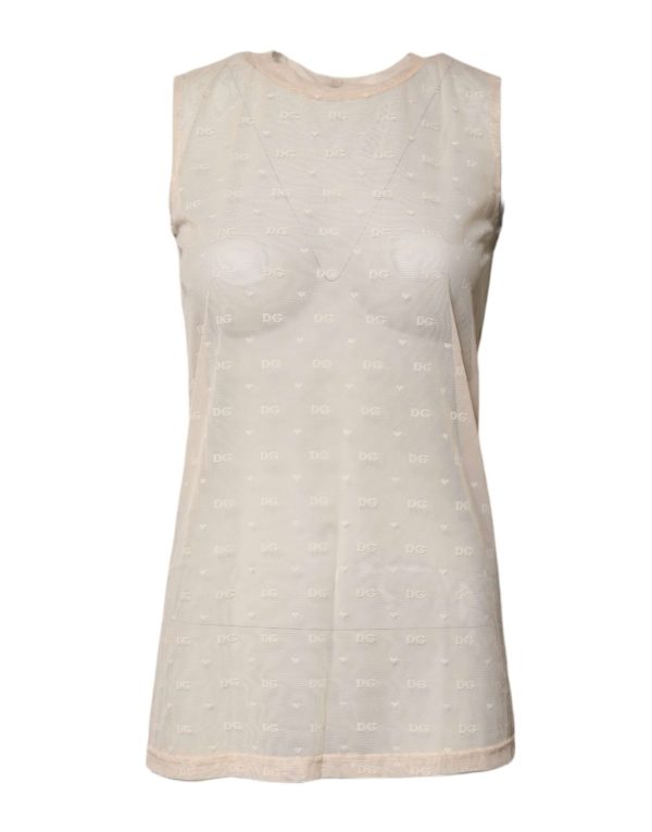 Ivory Nylon Logo See Through Sleeveless Tank Top