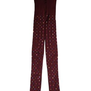 Maroon Nylon Crystal Embellished Pantyhose Tights