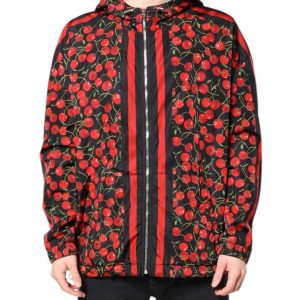 Black Cherry Print Hooded Windbreaker Jacket