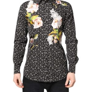 Black GOLD Floral Embroidery Formal Shirt