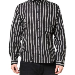 Black White Striped Cotton Dress Shirt