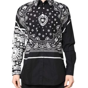 Black White Bandana MARTINI Men Dress Shirt