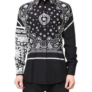 Black White Bandana Cotton Formal Dress Shirt