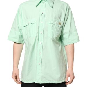 Green Cotton Short Sleeves Men Casual Shirt