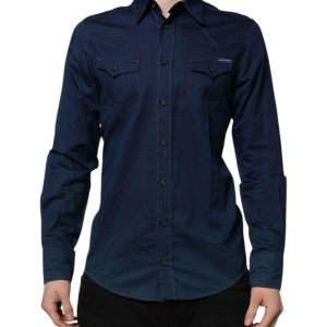 Blue Cotton GOLD Long Sleeves Casual Shirt