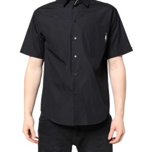Black Printed Short Sleeves Collared Men Casual Shirt