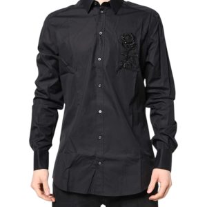 Black Floral Gold Cotton Dress Formal Shirt