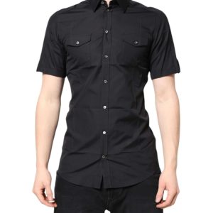 Black Short Sleeves Cotton GOLD Casual Shirt
