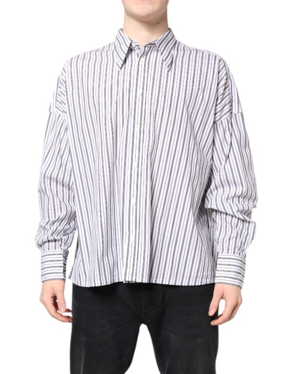 White Black Stripe Button Down Casual Shirt