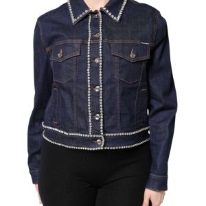 Blue Denim Cotton Crystal Embellished Jacket