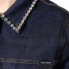Blue Denim Cotton Crystal Embellished Jacket - Image 6