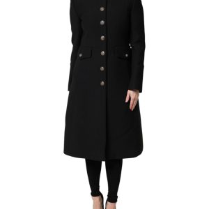 Black Wool Single Breasted Trench Coat Jacket