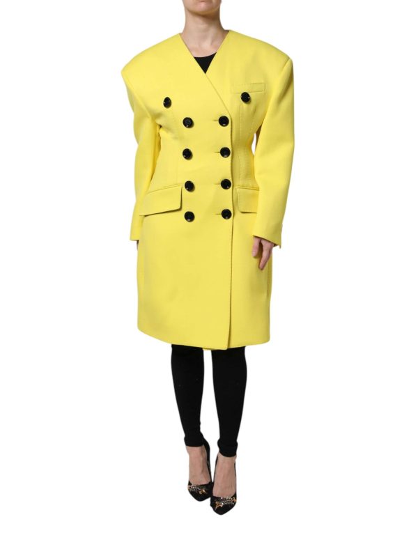 Yellow Double Breasted Trench Coat Jacket - Image 2