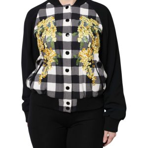 Black White Check Floral Button Down Jacket