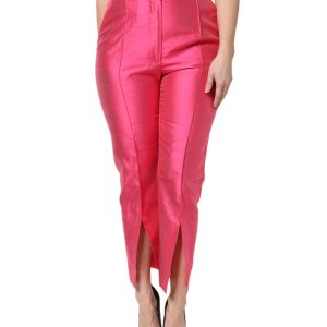 Pink Silk High Waist Tapered Pants