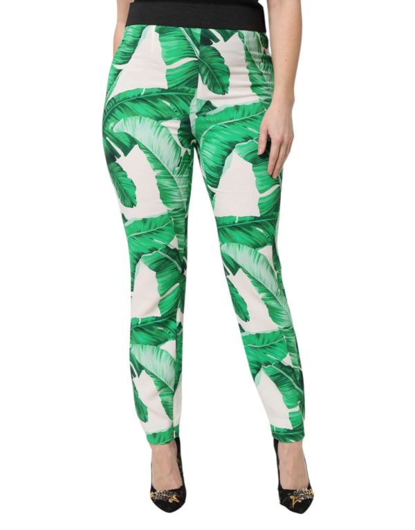 White Green Leaf High Waist Pants - Image 2
