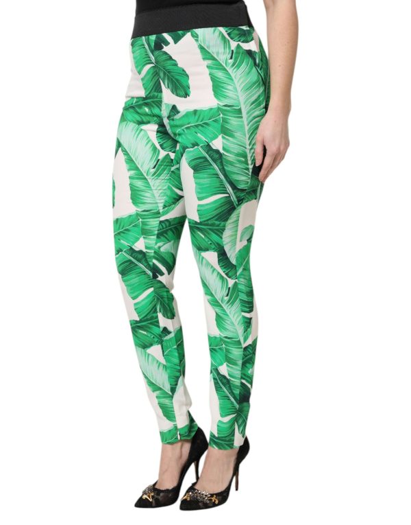 White Green Leaf High Waist Pants - Image 3