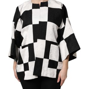 White Black Patchwork Jacquard Blazer Jacket