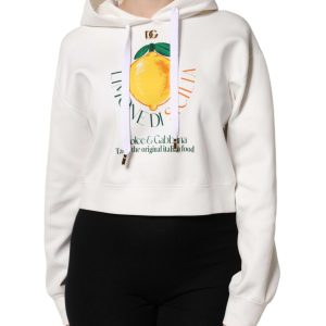Ivory Cotton Printed Hooded Pullover Sweater
