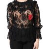 Black Cotton Floral Lace Women Blouse Top - Image 2