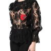 Black Cotton Floral Lace Women Blouse Top - Image 3
