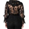 Black Cotton Floral Lace Women Blouse Top - Image 4